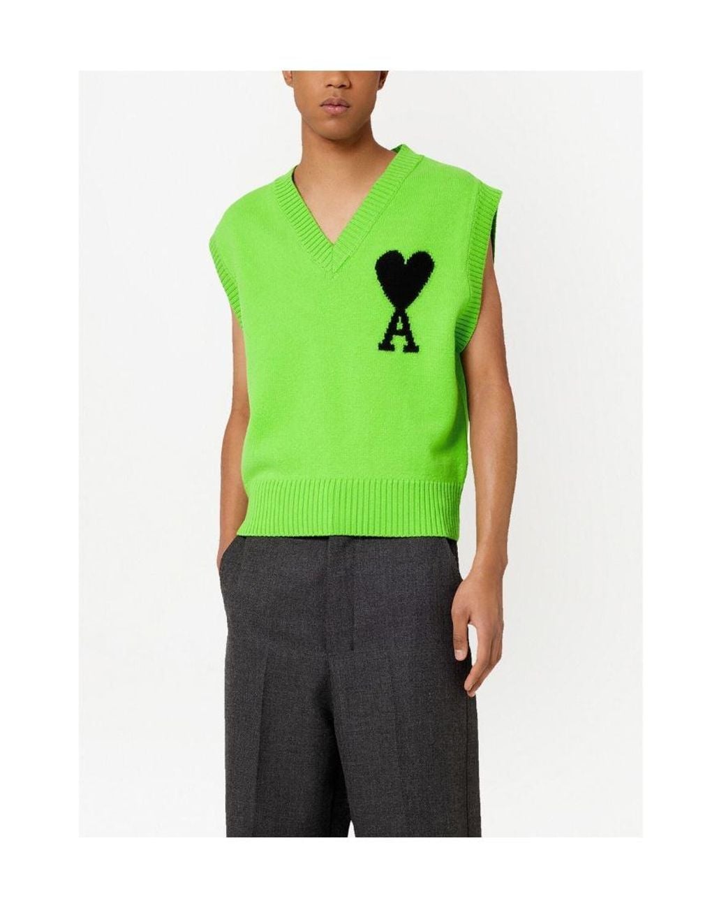 AMI Green Ami De Coeur Knitted Vest for men