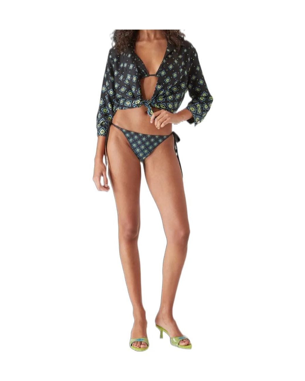 Casablanca Blue Monogram Tie Triangle Bikini Top