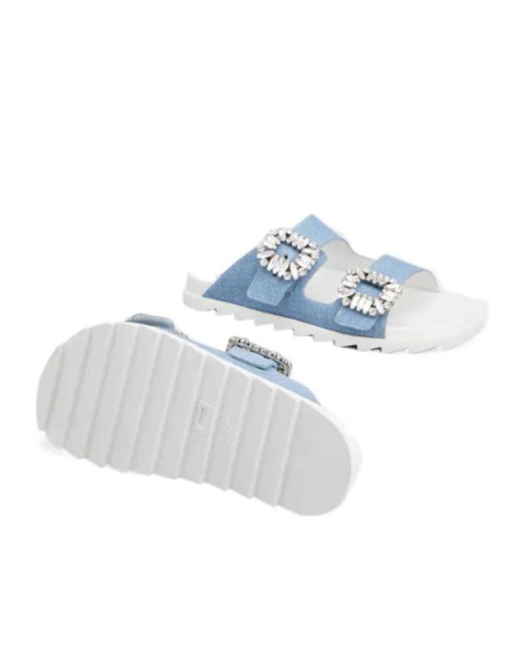 Roger Vivier Blue Slidy Viv' Strass Buckle Mules