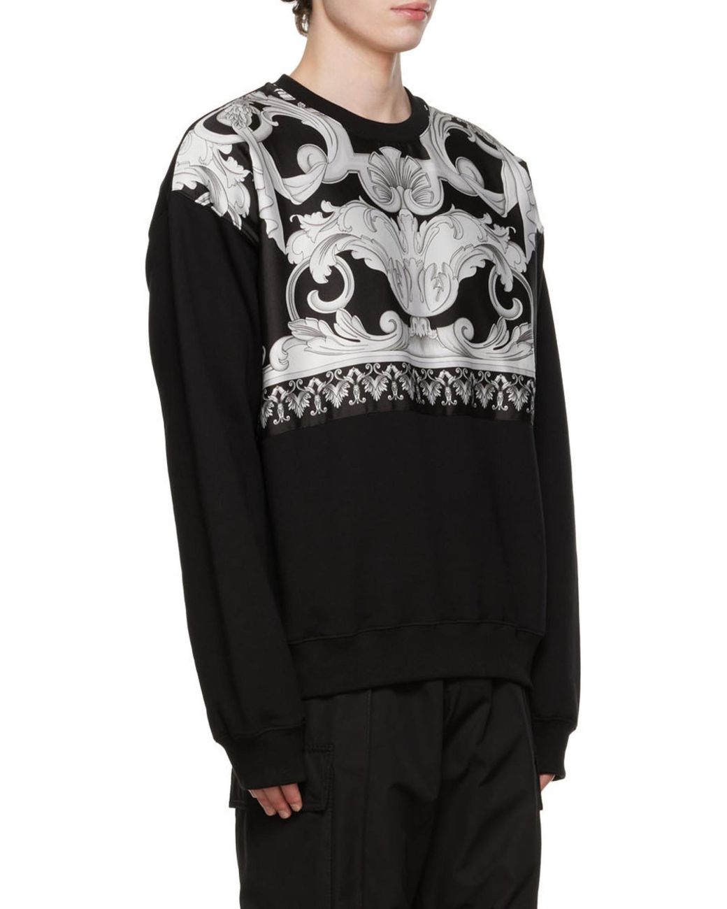 Versace Black Baroque-Print Detail Sweatshirt for men