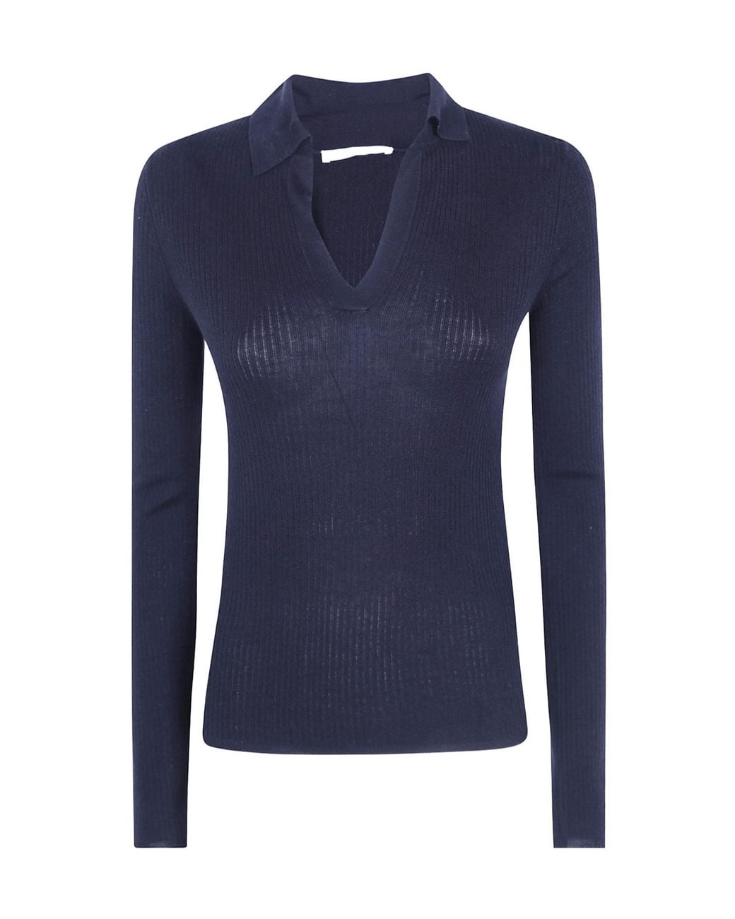 Max Mara Blue Gergo Ribbed Polo Knitted Top