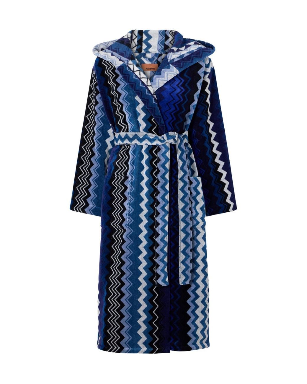 Missoni Blue Striped Hooded Belted Cotton-Terry Robe