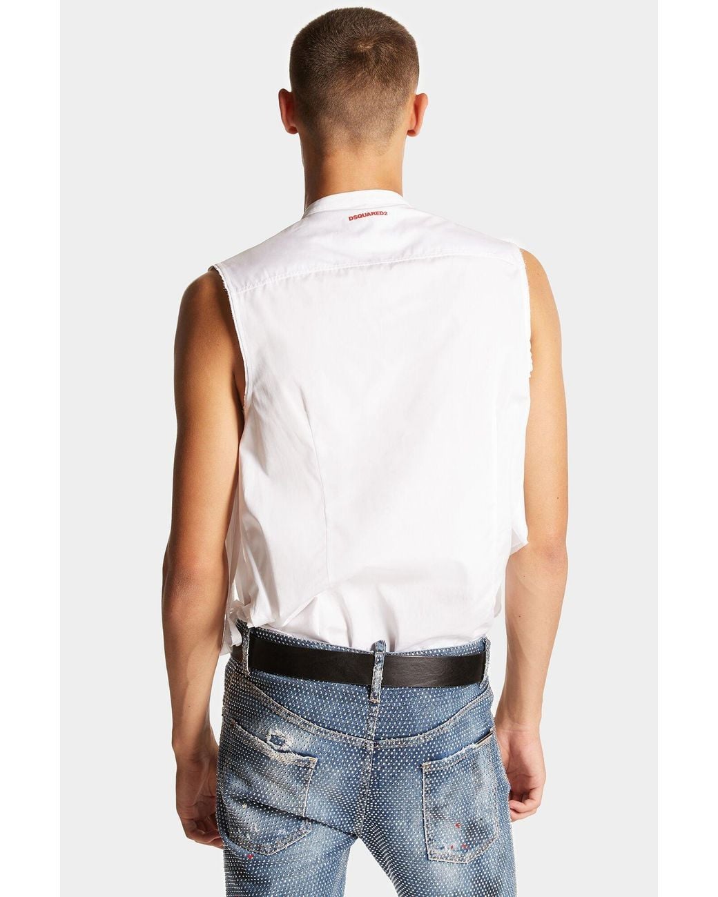 DSquared² White Graphic-Printed Sleeveless Distressed Shirt for men