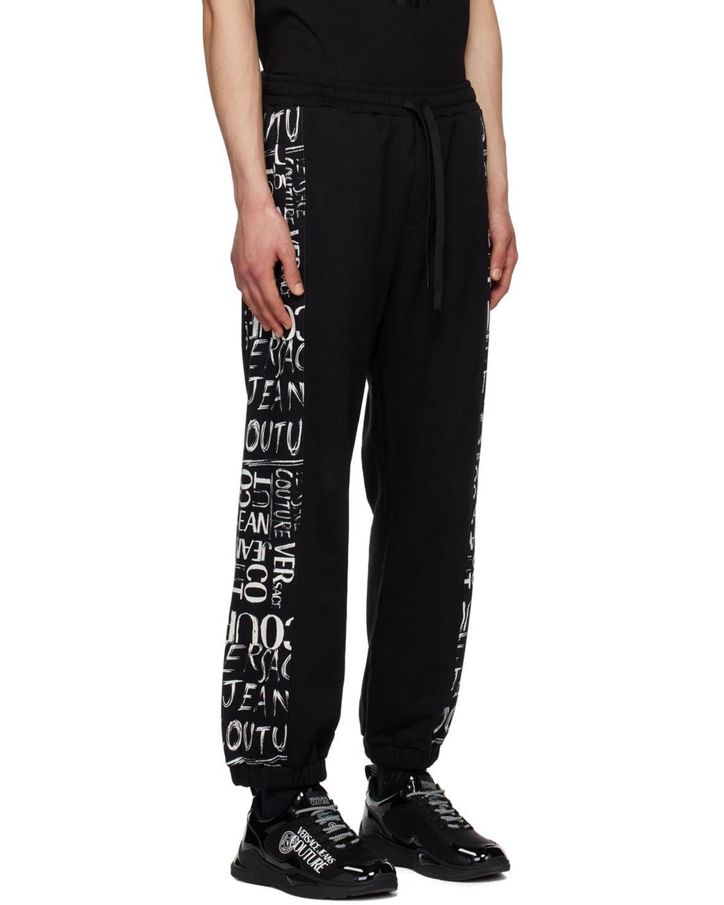 Versace Jeans Black Logo-Print Cotton Track Pant for men