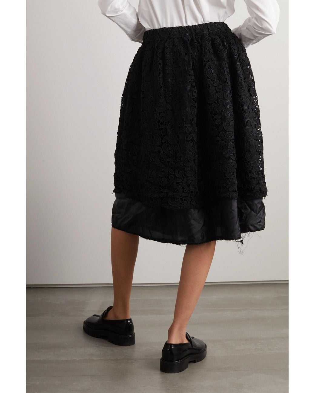 Comme des Garçons Black Lace-Detail Layered Midi Skirt