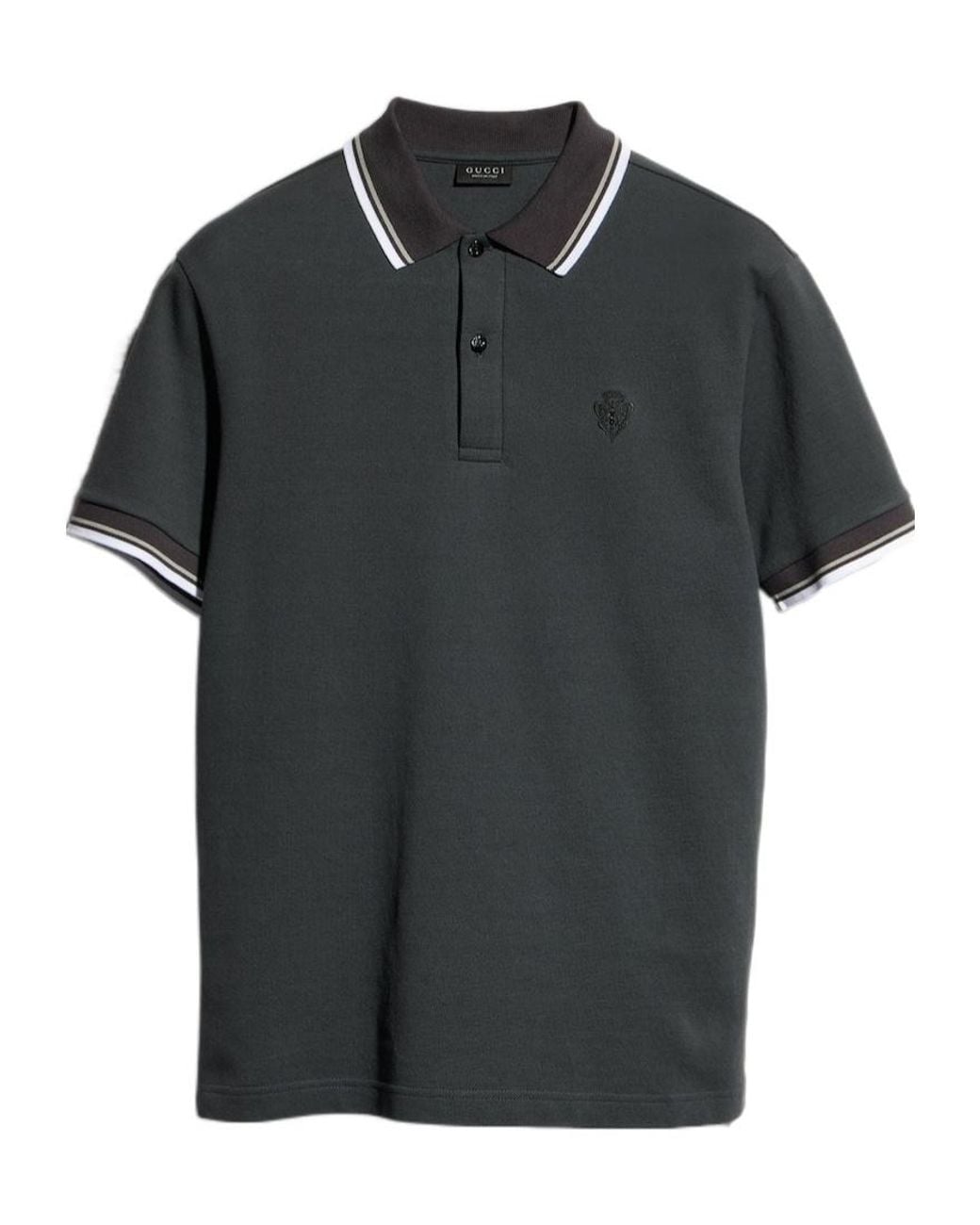 Gucci Black Cotton Piquet Polo Shirt With Embroidery for men