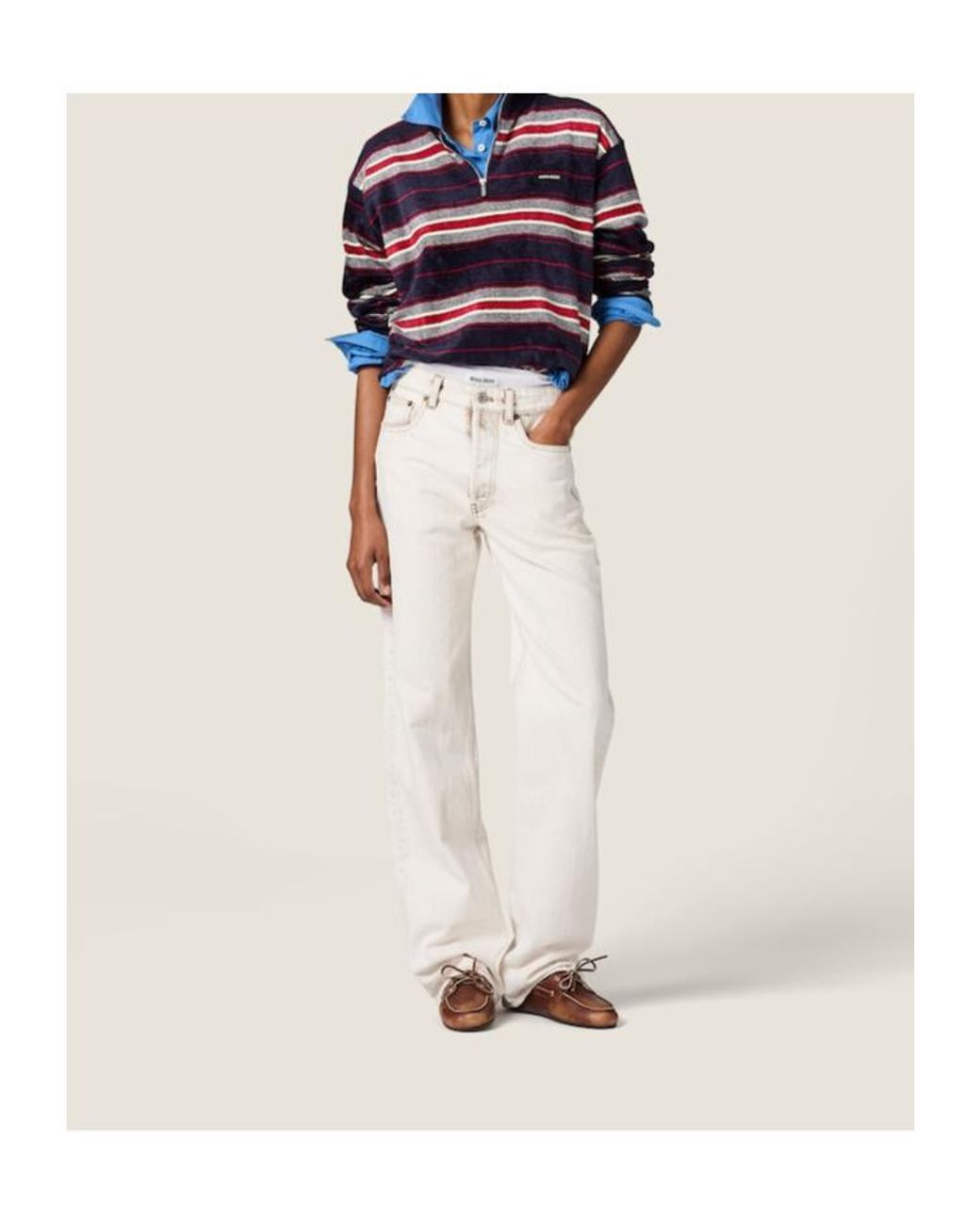 Miu Miu White Logo-Embroidered Denim Jeans