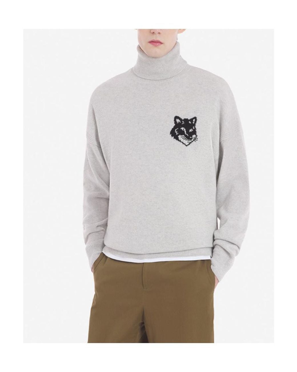 Maison Kitsuné White Maison Kitsuné Roll-Neck Fox Head Intarsia-Knit Jumper for men