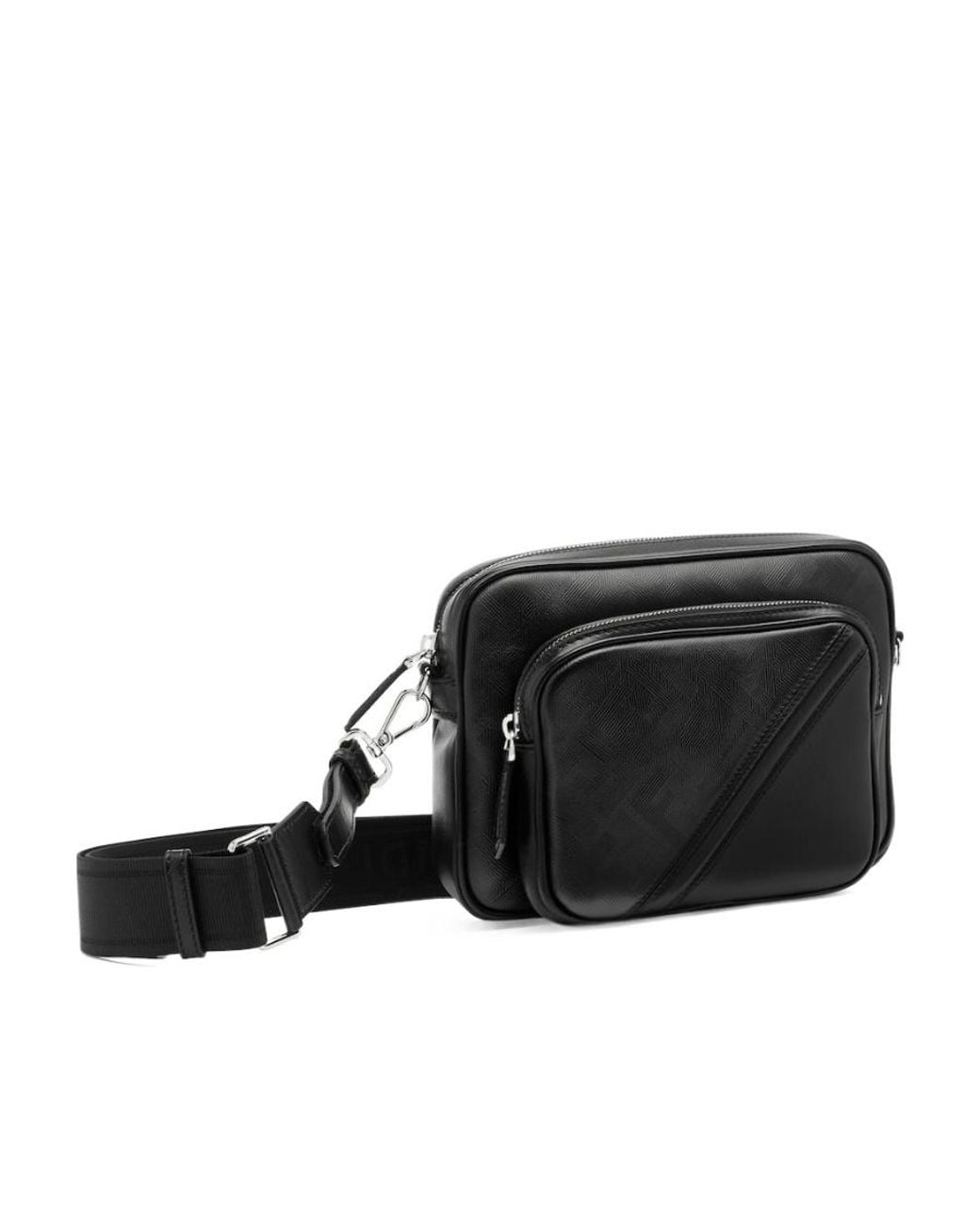 Fendi Black Shadow Diagonal Duo Camera Messenger Bag for men