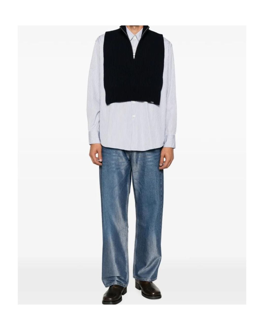 MM6 by Maison Margiela Blue Ribbed-Knit Half-Zip Sweater