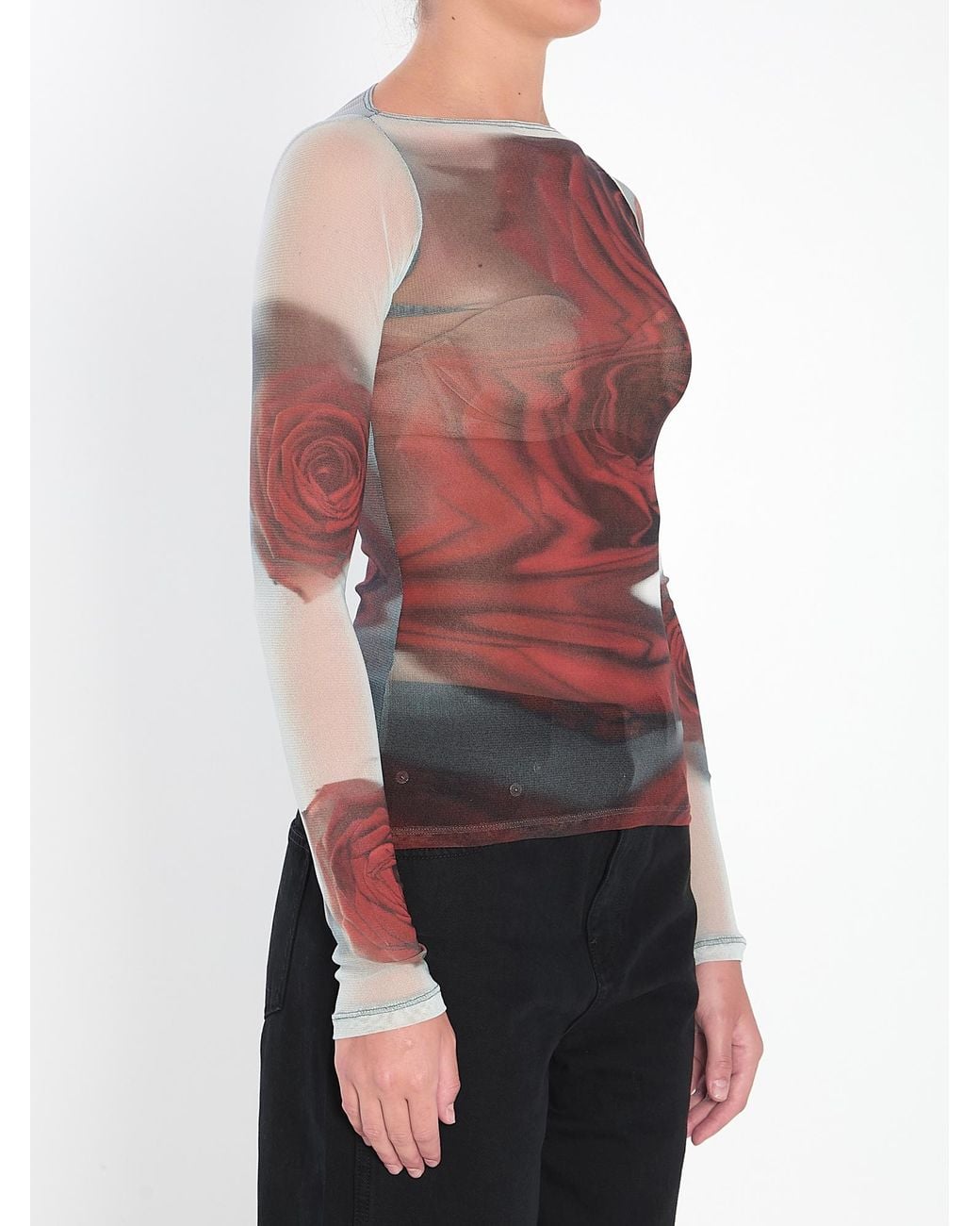 Jean Paul Gaultier Red Blurry Roses Top