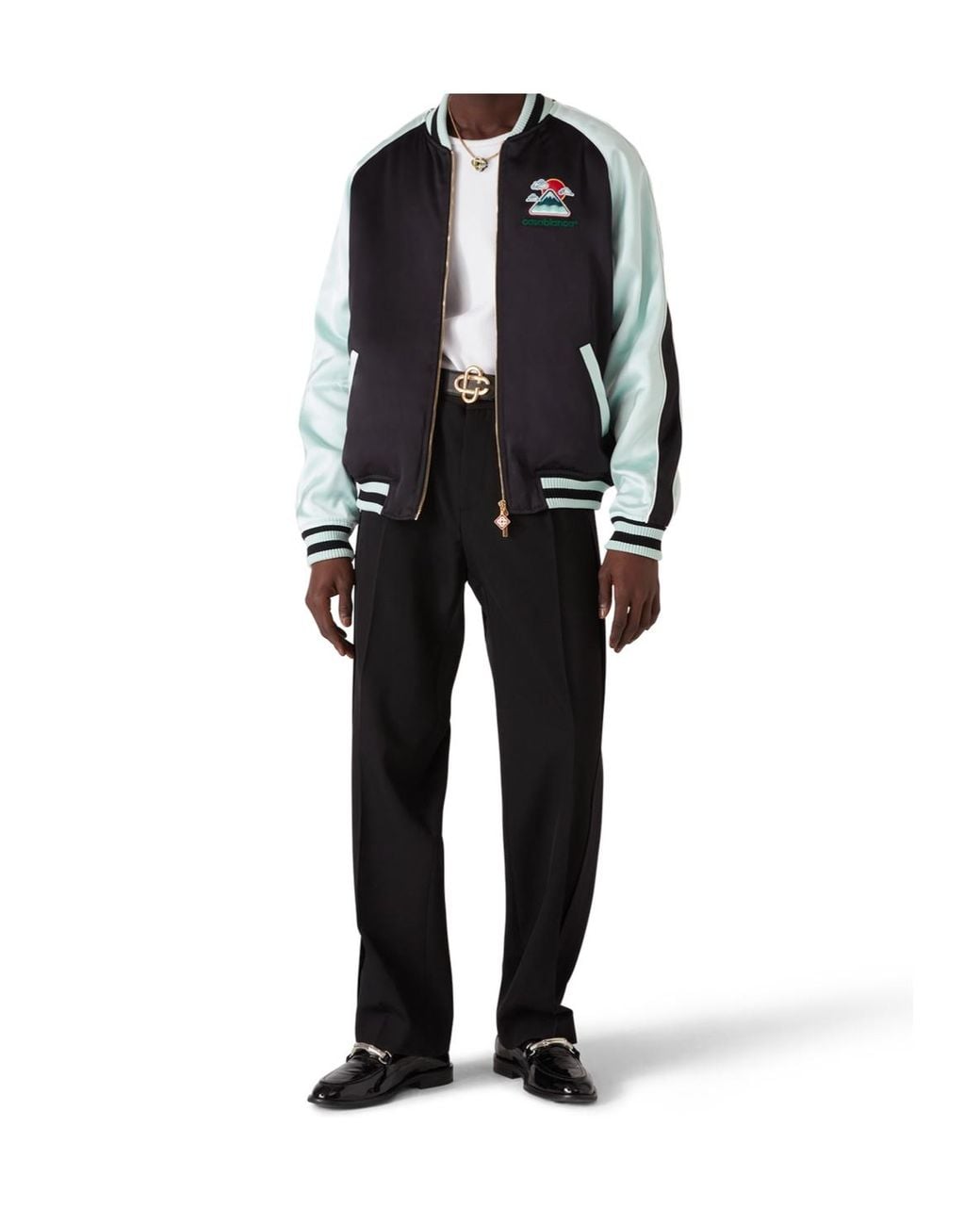 Casablanca Blue Embroidered Satin Bomber Jacket for men