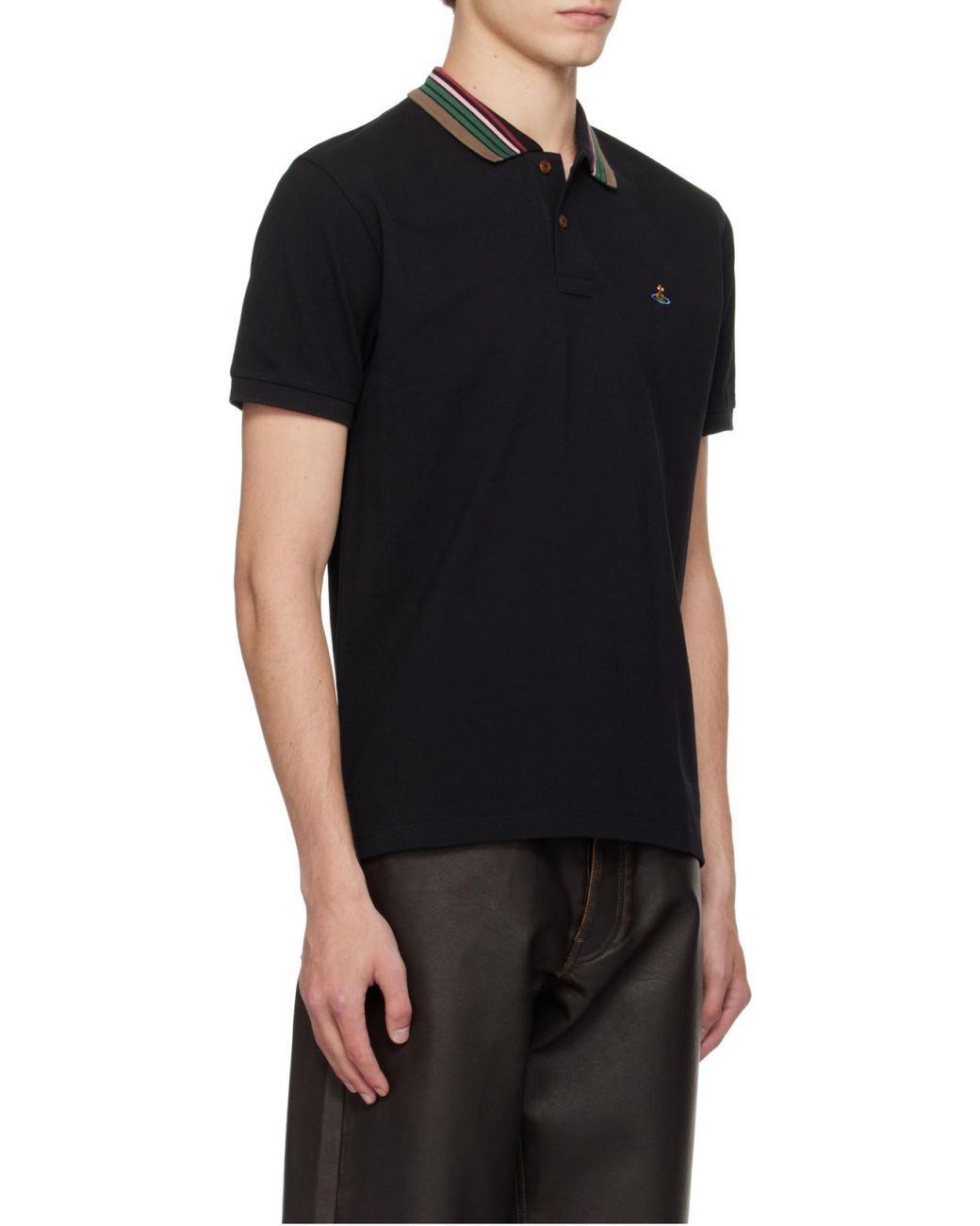 Vivienne Westwood Black Short Sleeved Orb-Embroidered Polo Shirt for men
