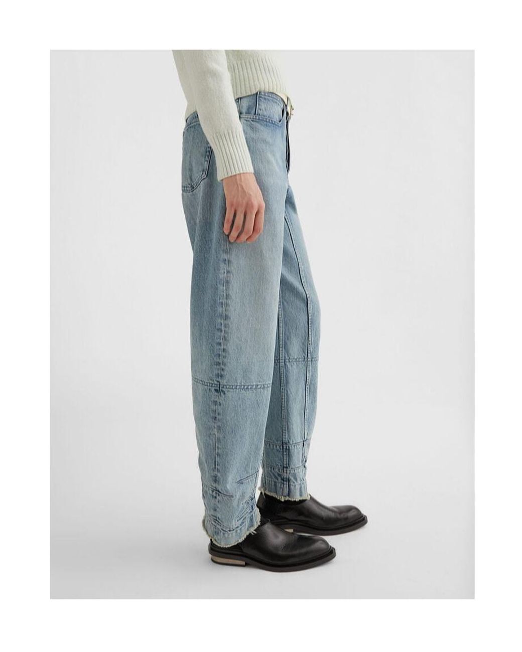 Jil Sander Blue Tapered-Leg Frayed-Hem Jeans