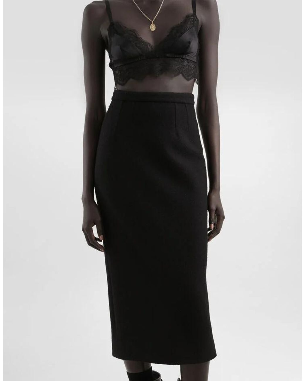 Dolce & Gabbana Black Virgin Wool Midi Skirt