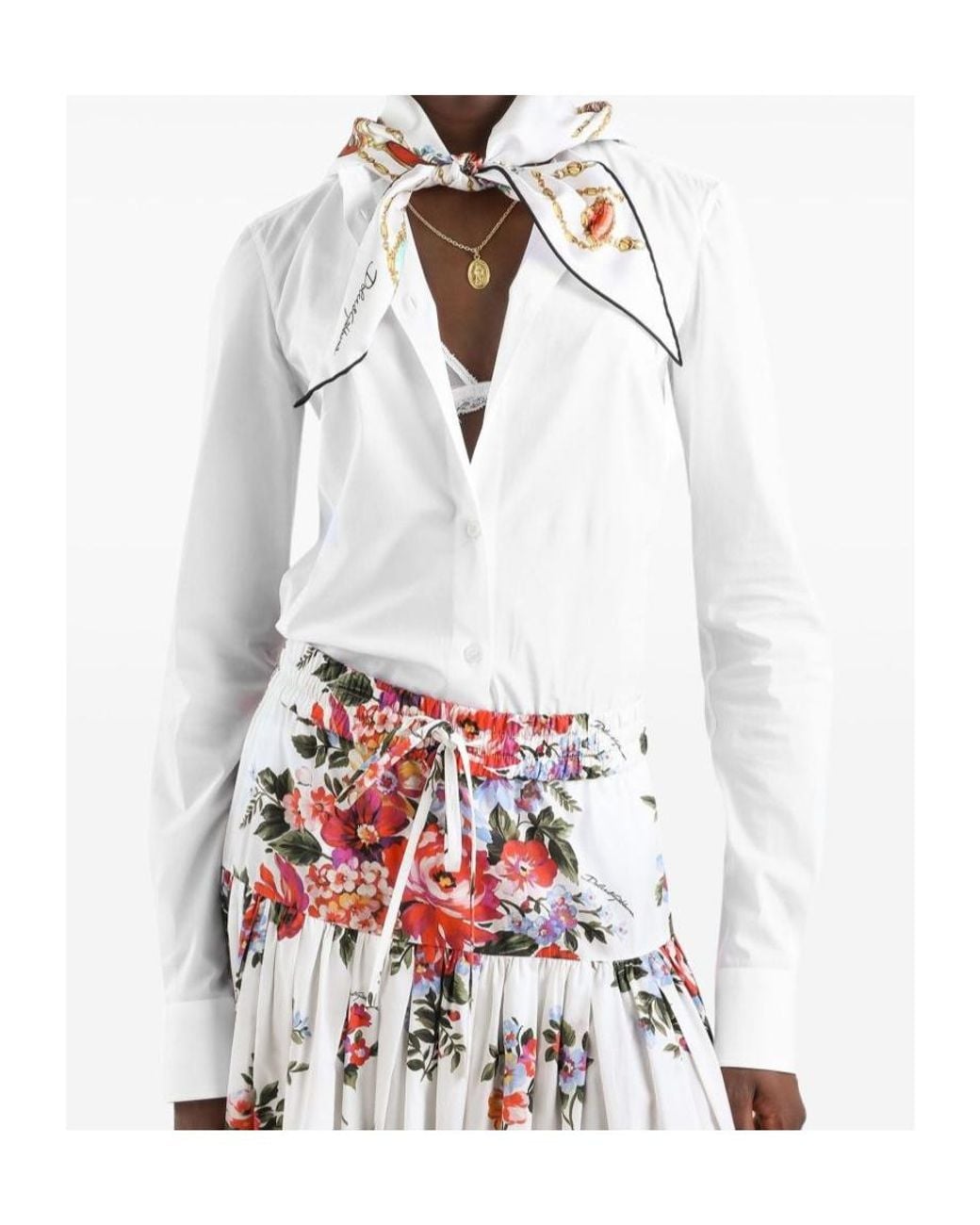 Dolce & Gabbana White Scarf Detailed Poplin Shirt