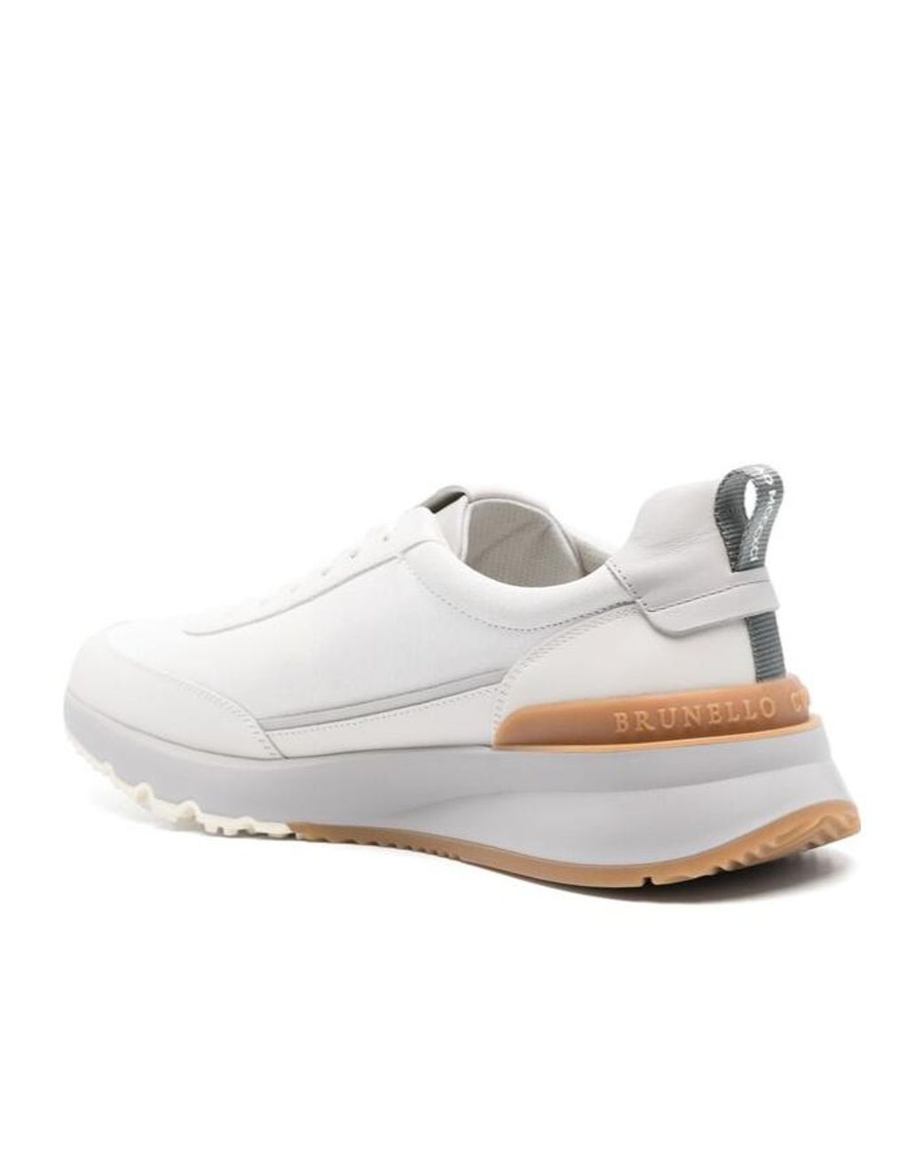 Brunello Cucinelli White Logo Embossed Lace-Up Sneakers for men