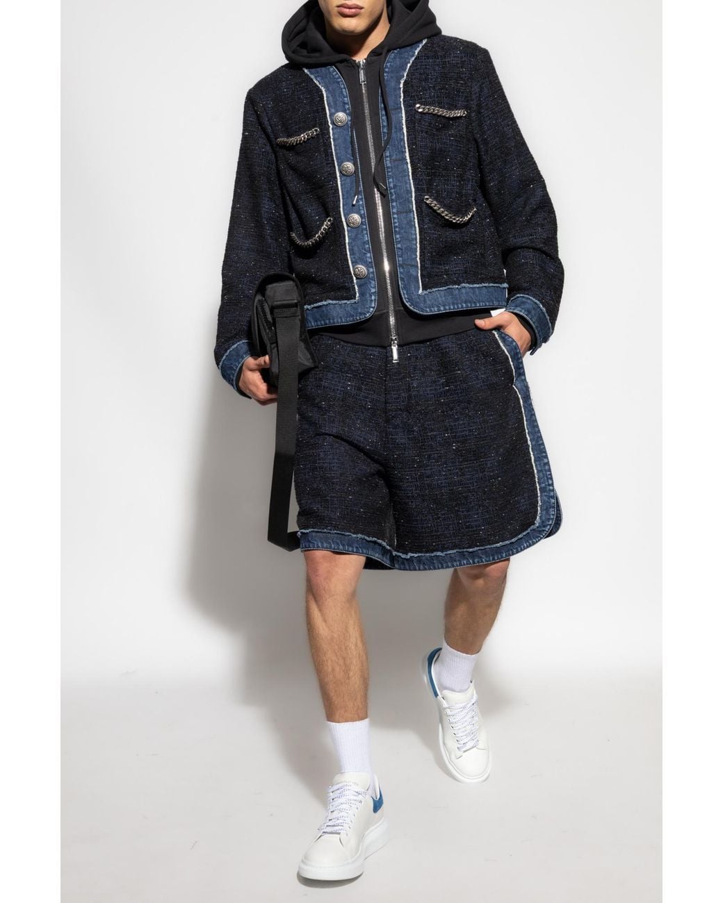 DSquared² Blue Chain-Trimmed Tweed Jacket for men