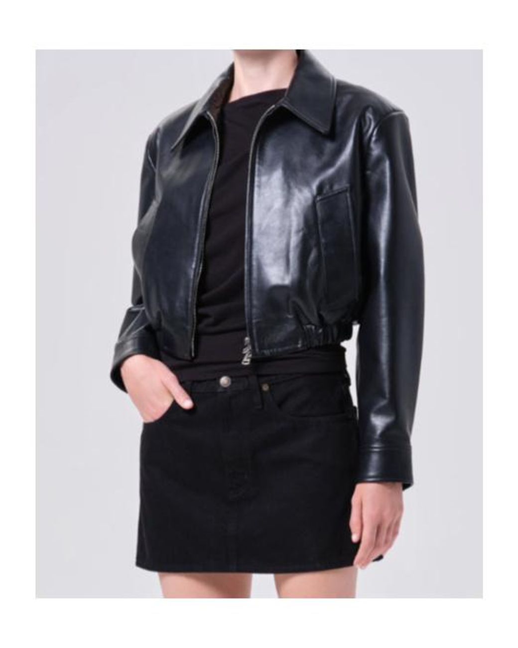 Agolde Black Nahla Cropped Jacket (Recycled Leather)