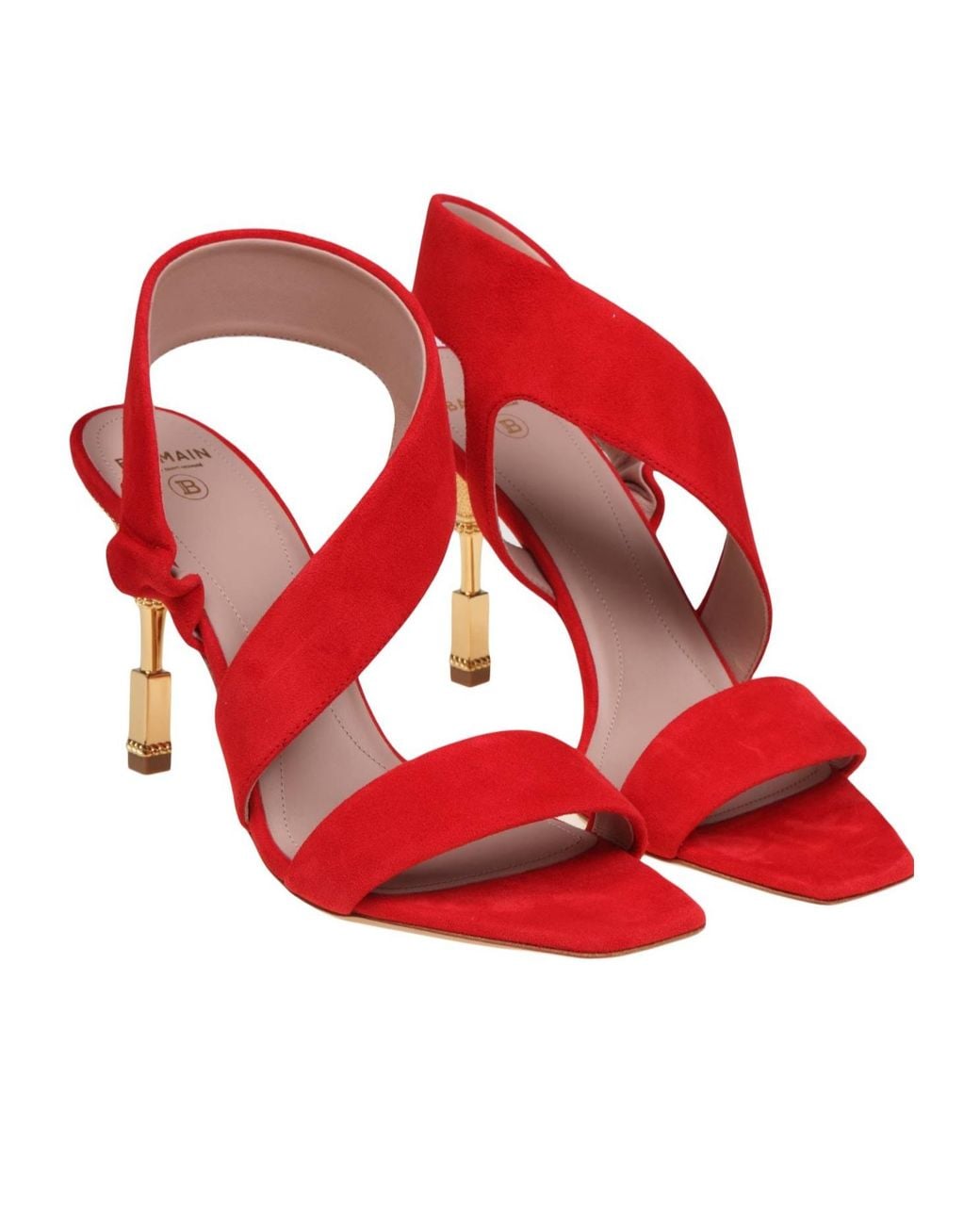 Balmain Red Logo Engraved Heeled Sandals