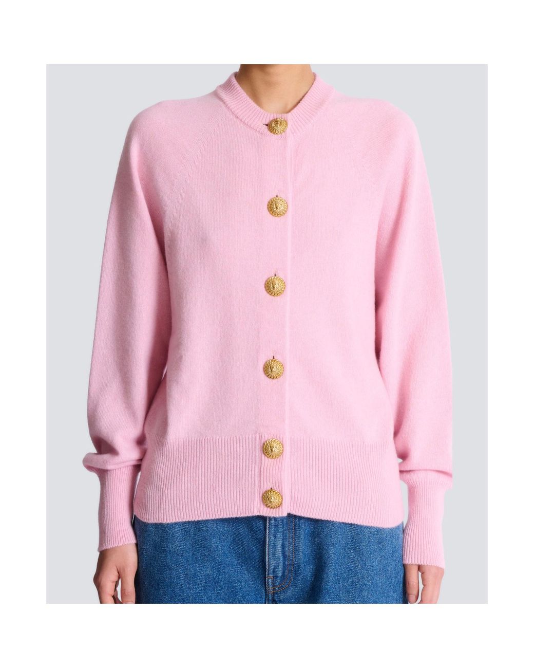 Balmain Pink Buttoned Crewneck Cardigan