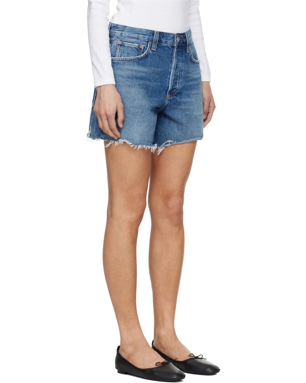 Agolde Blue Nye Raw-Hem Denim Shorts