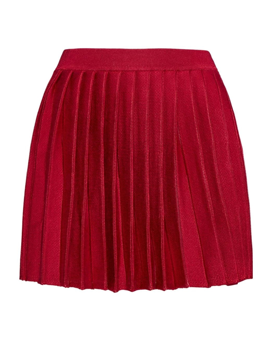 Self-Portrait Red Pleated Knit Mini Skirt