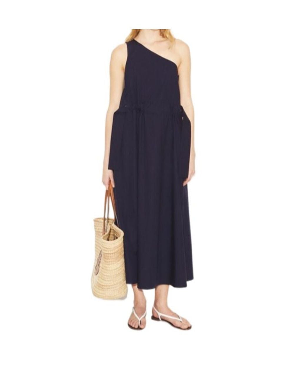 Tory Burch Blue One-Shoulder Belted Cotton Dress