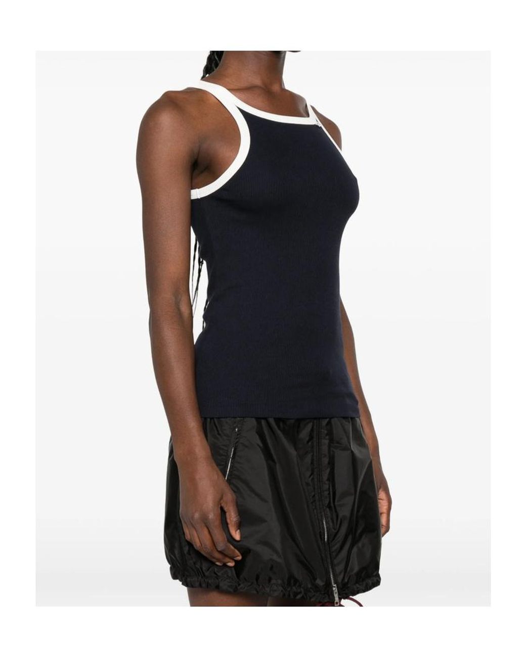 Prada Black Contrast Trim Ribbed Tank Top