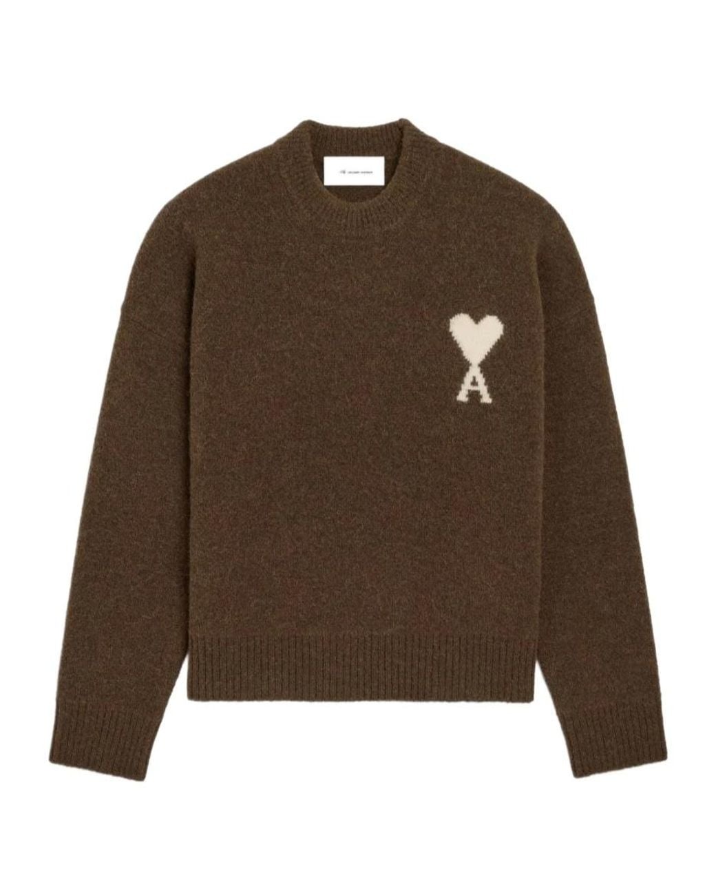 AMI Brown Long-Sleeved Knit Top