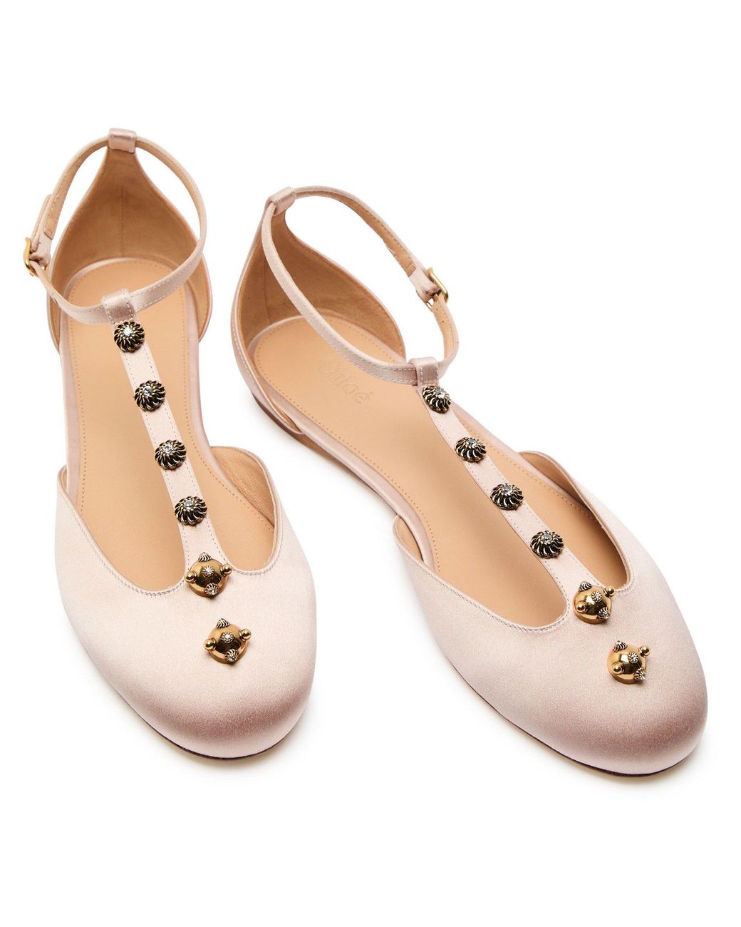 Chloé Pink Satin Ballet Flats Crystal Embellishments