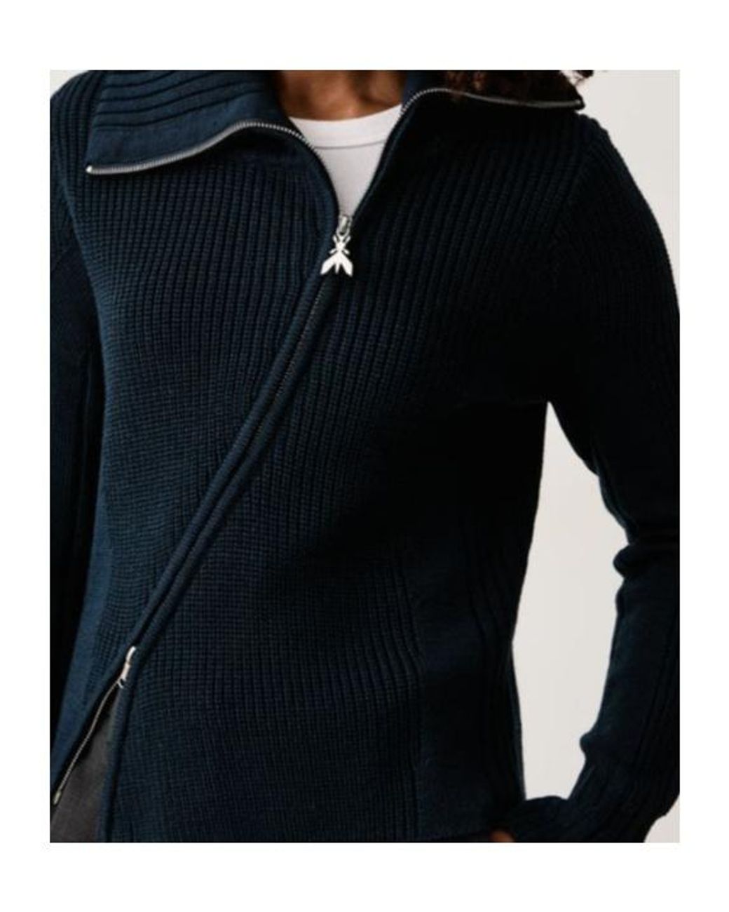 Patrizia Pepe Blue Asymmetric-Zip Knitted Sweater