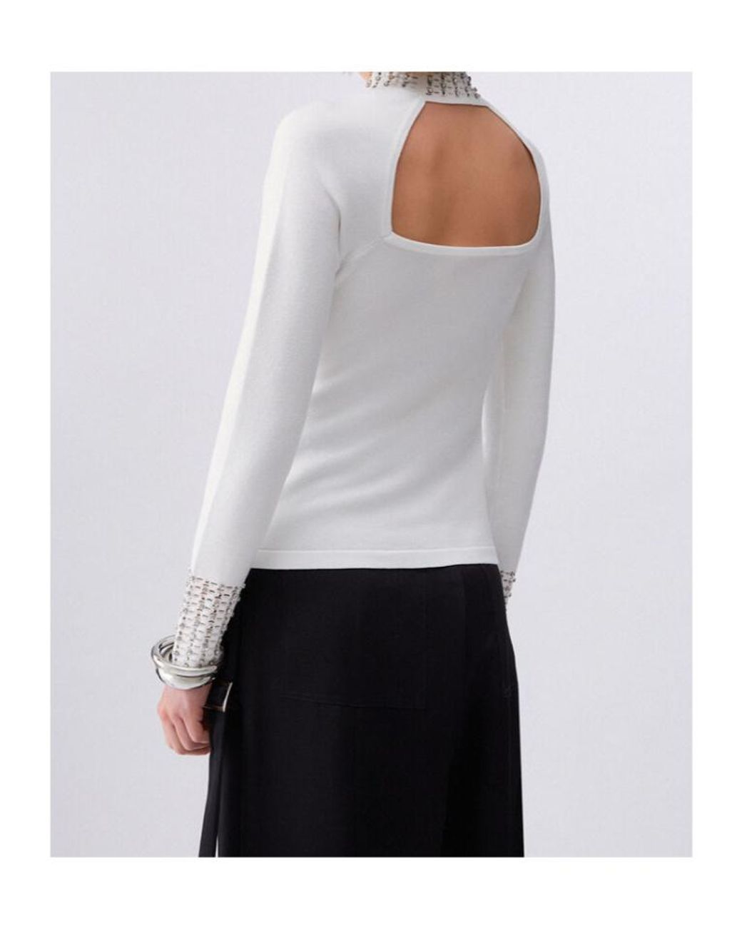 Liu Jo White Jewel-Embellished Cut-Out Sweater