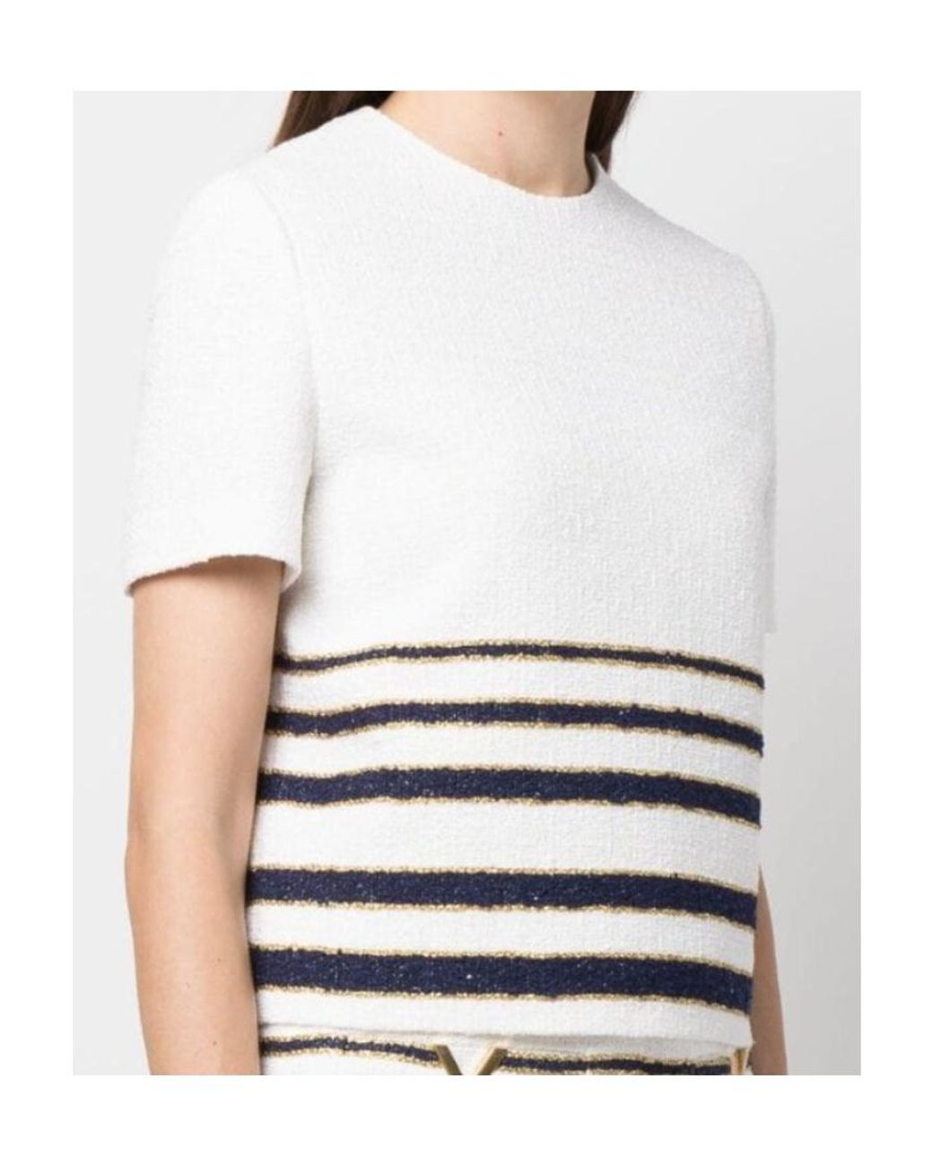 Valentino White Mariniere Striped Crewneck Top