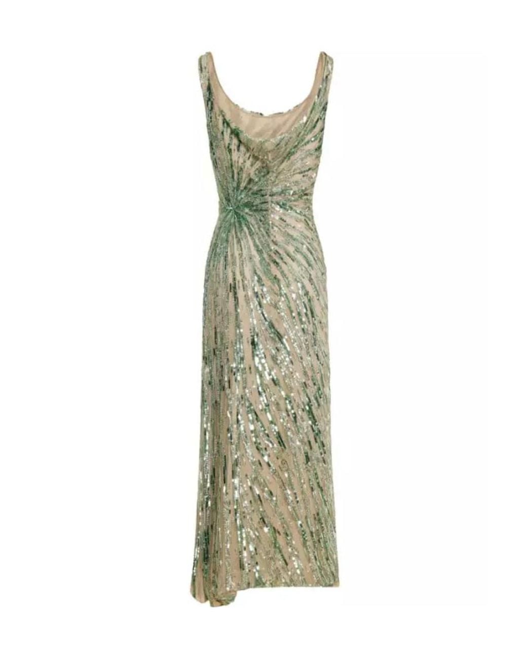 Valentino Green Long Dress With Sequins Embellished