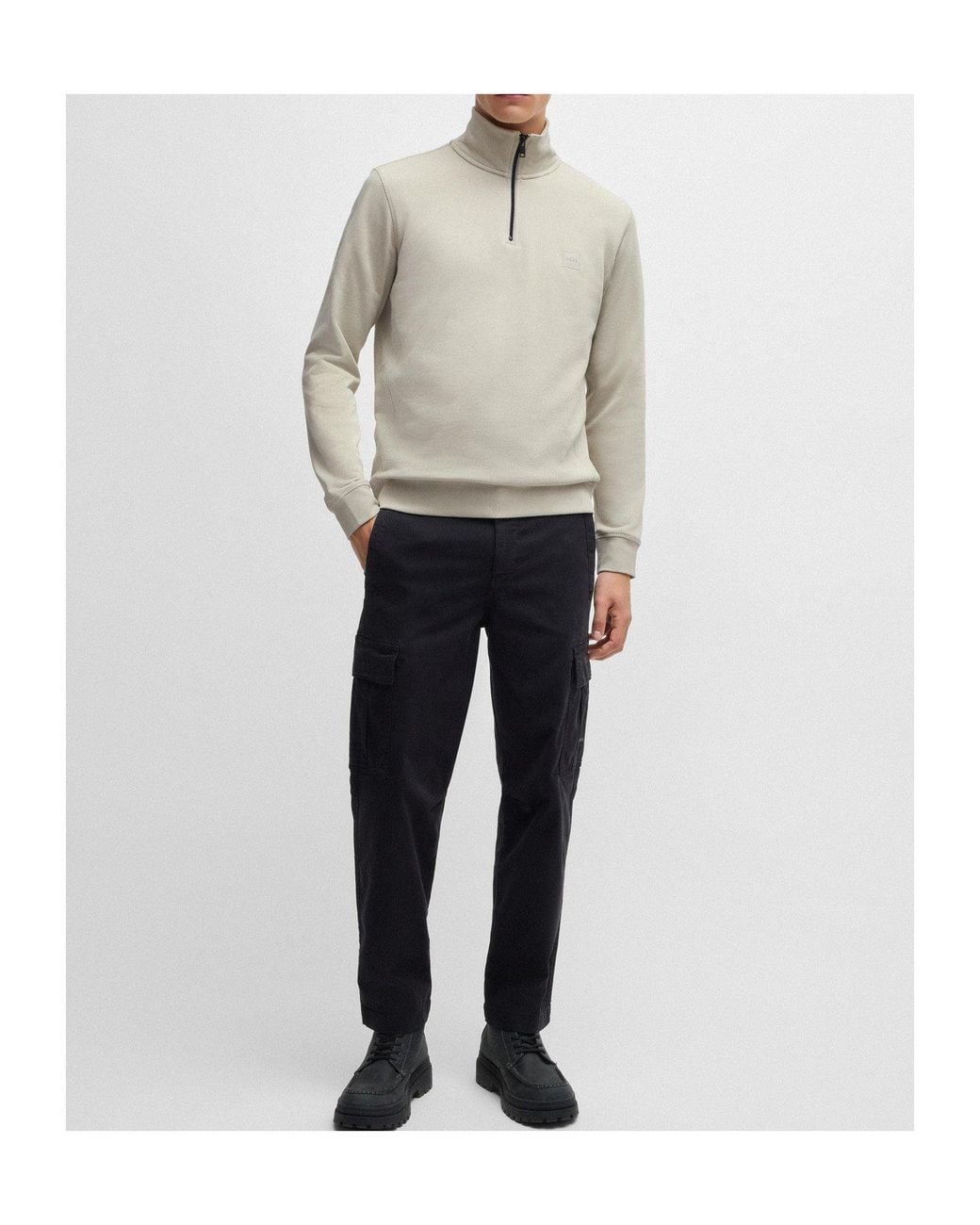 Boss Gray Zip Fleece Jumper for men