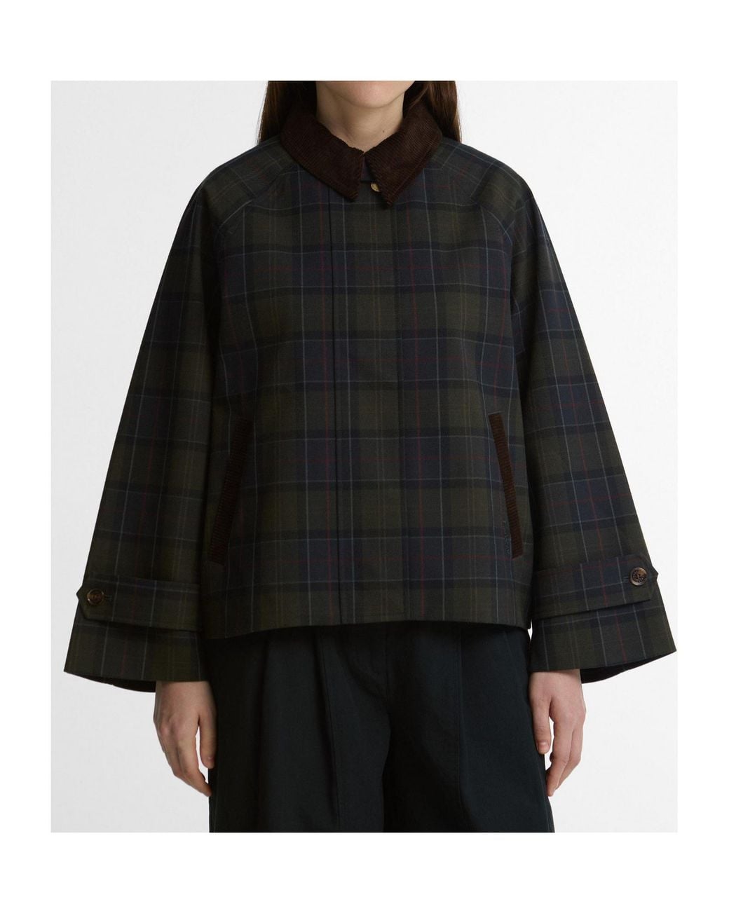 Barbour Black Cropped Plaid Wool Jacket