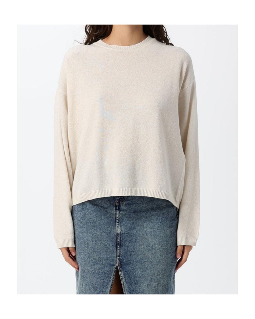 Woolrich White Cropped Crew-Neck Knitted Sweater