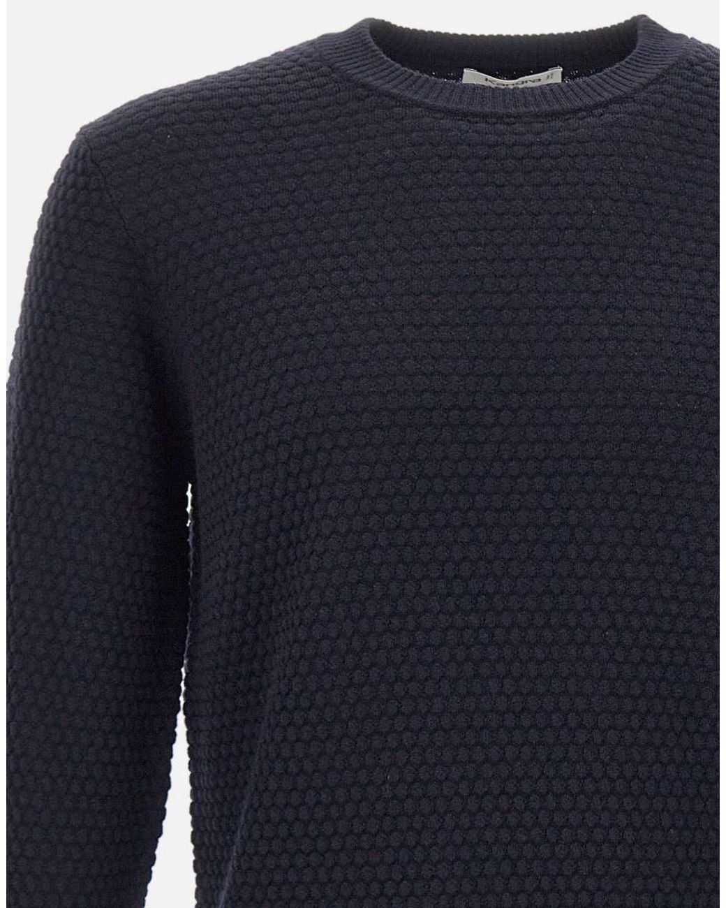 Kangra Cashmere Blue Kangra Textured Crew Neck Knitted Jumper for men