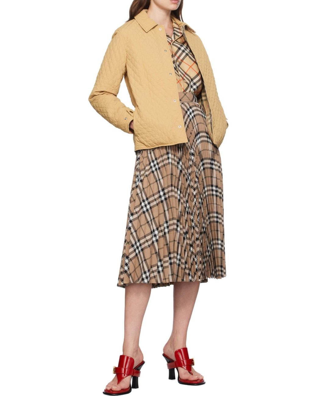 Burberry Brown Vintage Check-Print Silk Pajama Top