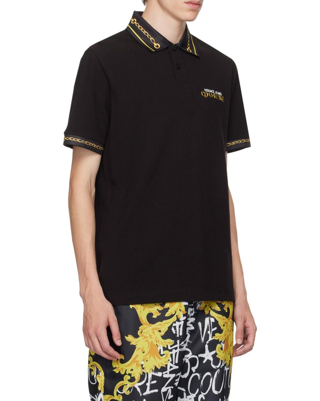 Versace Jeans Black Chain-Link Polo Shirt for men