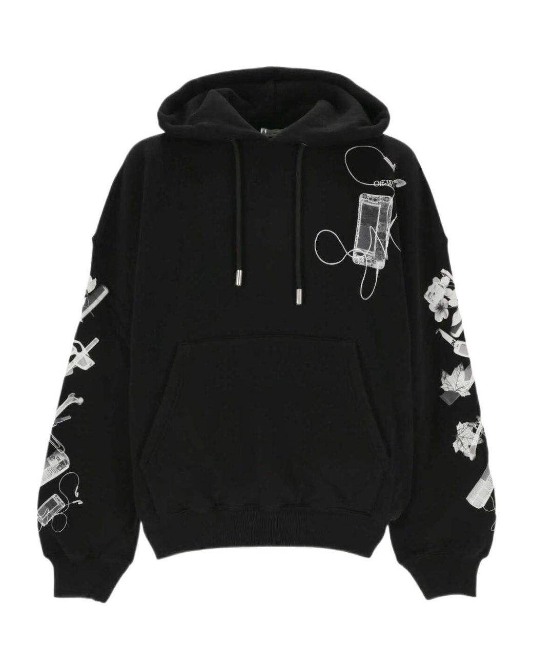 Off-White c/o Virgil Abloh Black Logo Printed Drawstring Hoodie for men