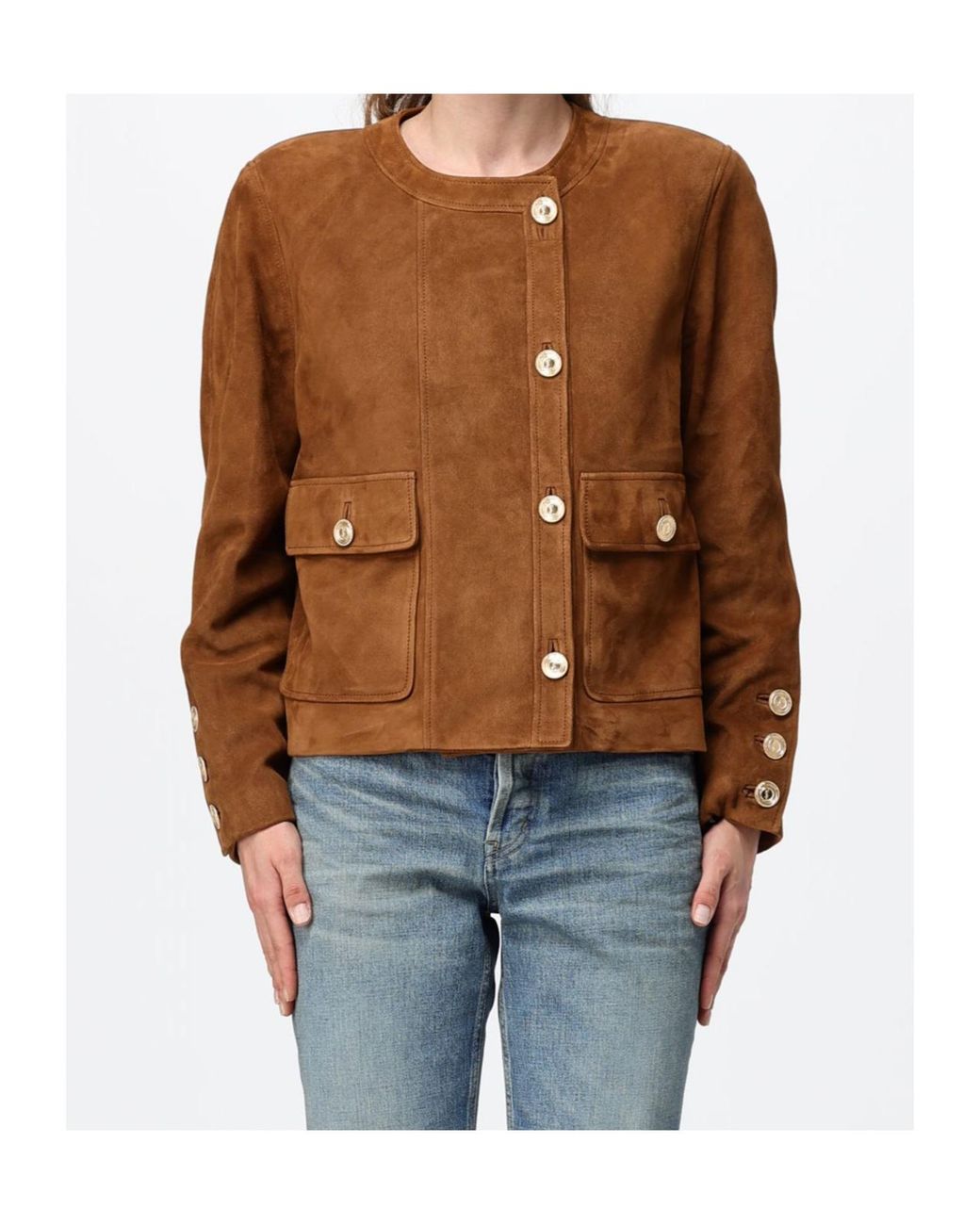 Saint Laurent Brown Suede Cassandre-Button Jacket