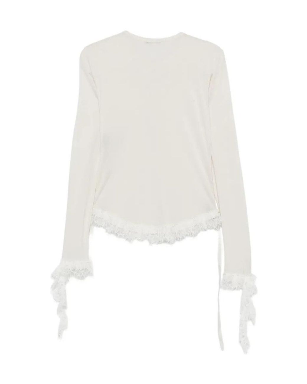 Ann Demeulemeester White Lace-Trim Long-Sleeve T-Shirt