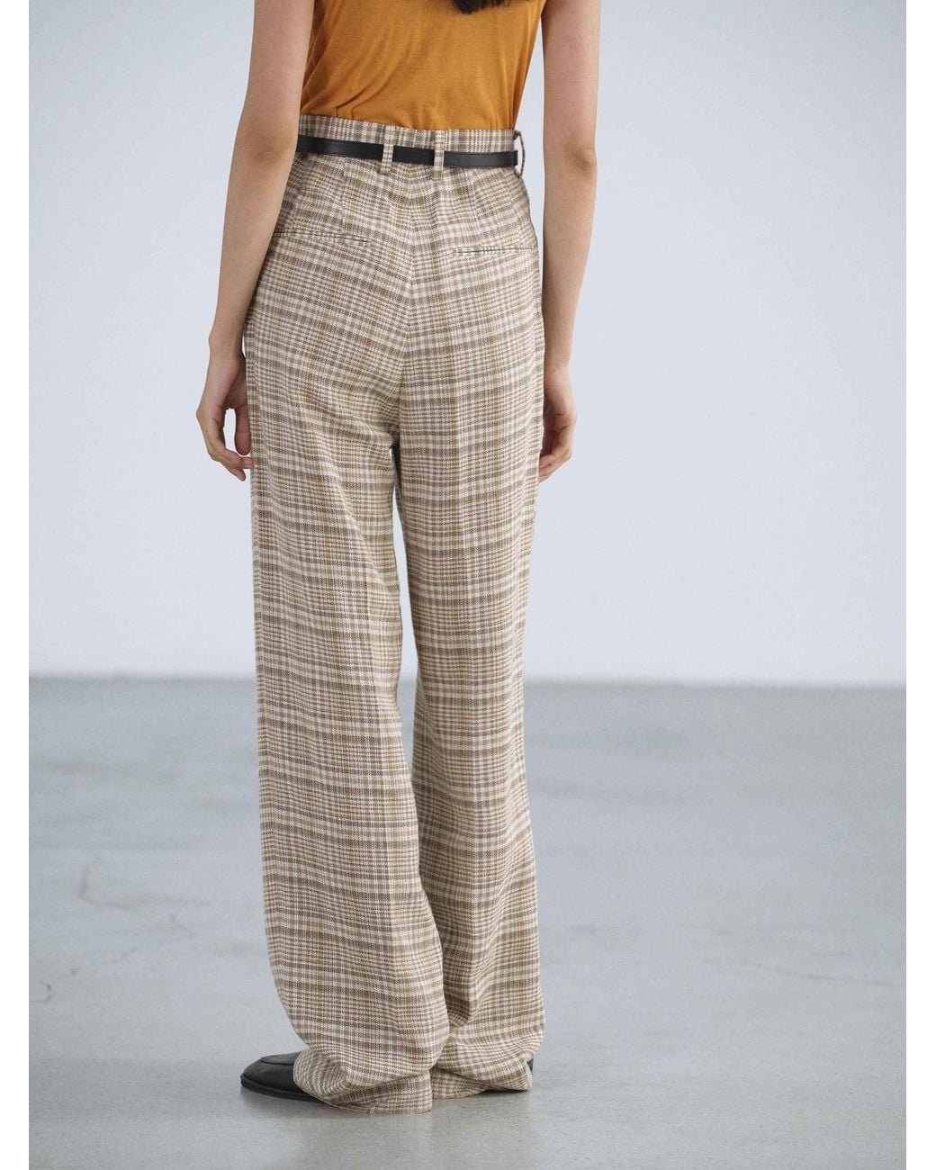 Auralee Natural Check-Pattern Trousers
