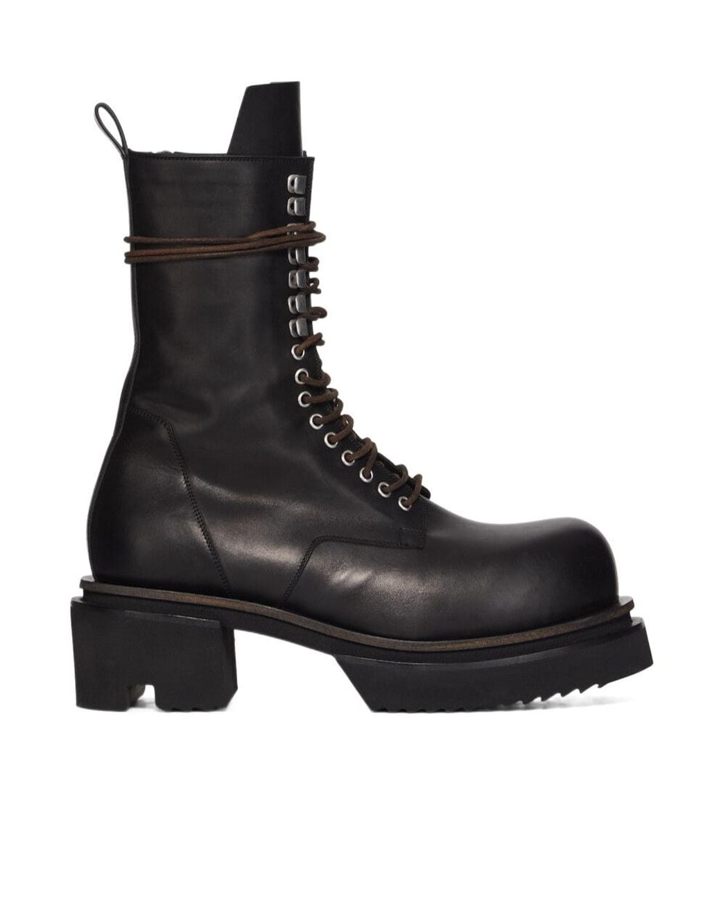 Rick Owens Black Round Toe Platform Biker Boots for men
