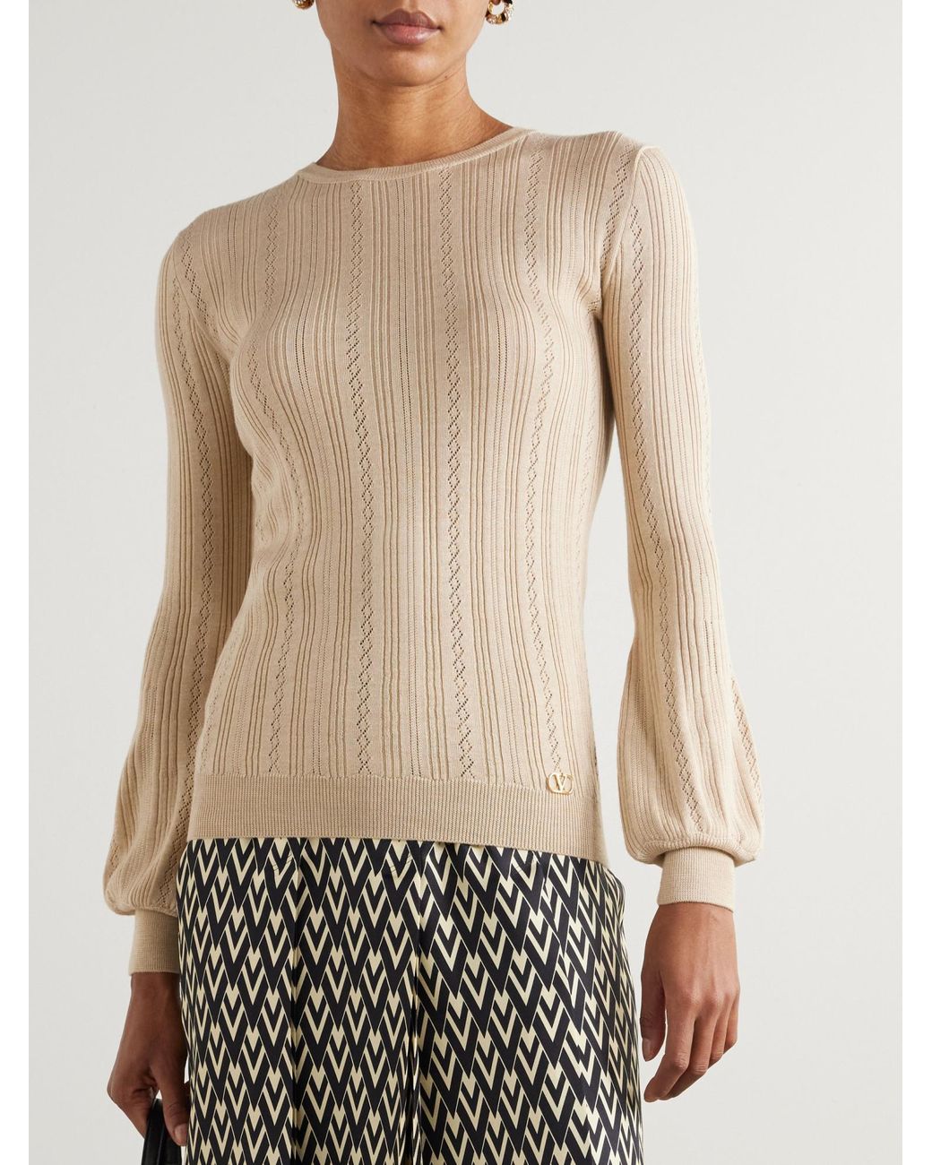 Valentino Natural Logo Plaque Crewneck Jumper