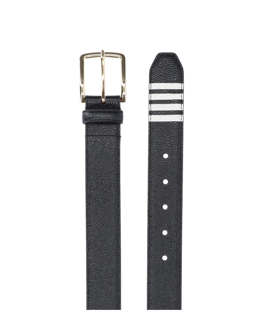 Thom Browne White 4-Bar Striped Buckle Belt for men