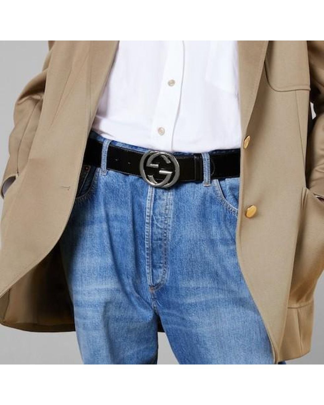 Gucci White Interlocking G Buckle Belt