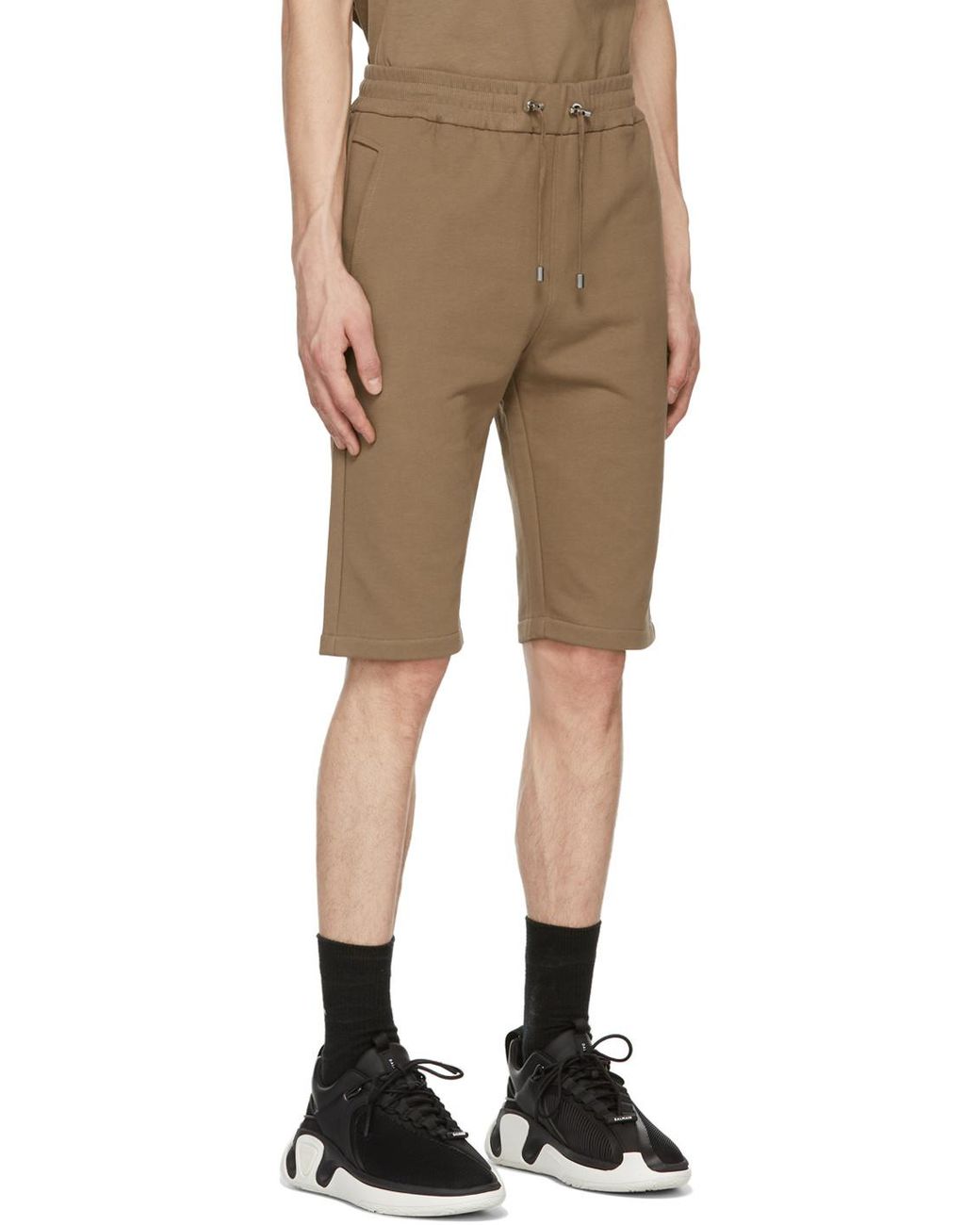 Balmain Brown Cotton Shorts With Flocked Paris Logo for men
